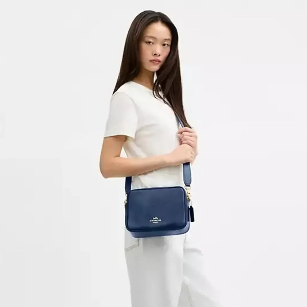 NEW‼️Coach Carey Crossbody Bag CEB28 crinkle leather/Gold/Deep Blue